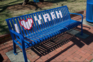 yarn bombed bench